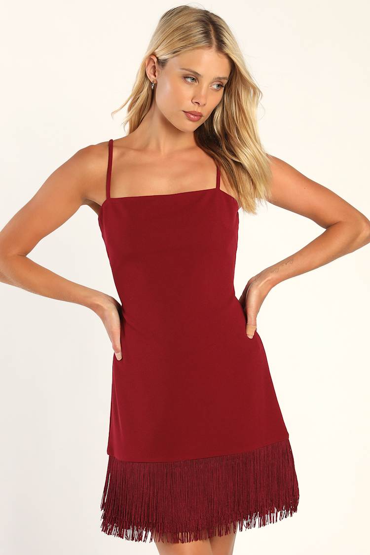 strapless open back dress Red 1960s Pearl Fringe Christmas Velvet Dress main image 1