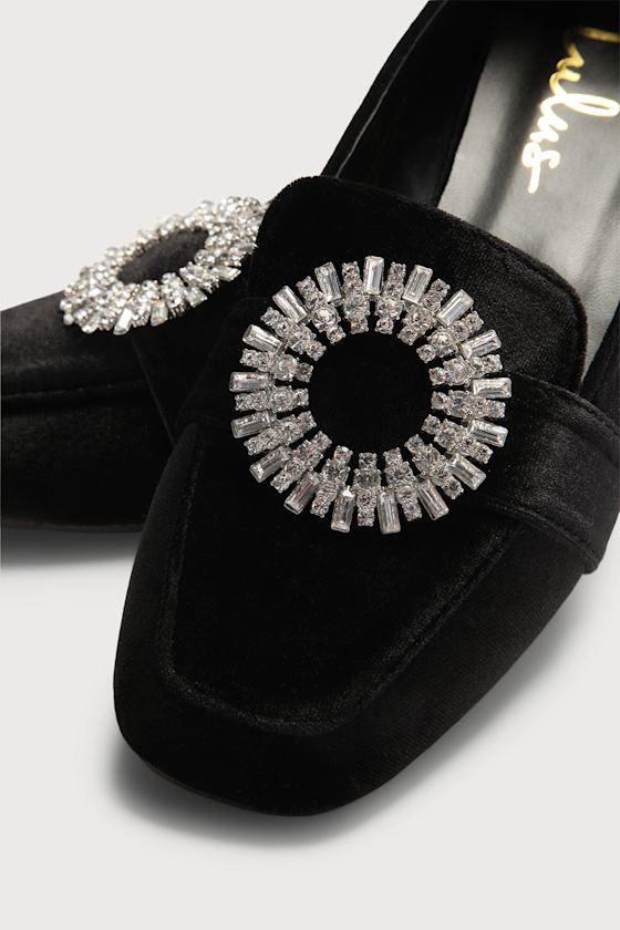 Black Velvet Loafer Flats Black Loafers Rhinestone Loafers Lulus