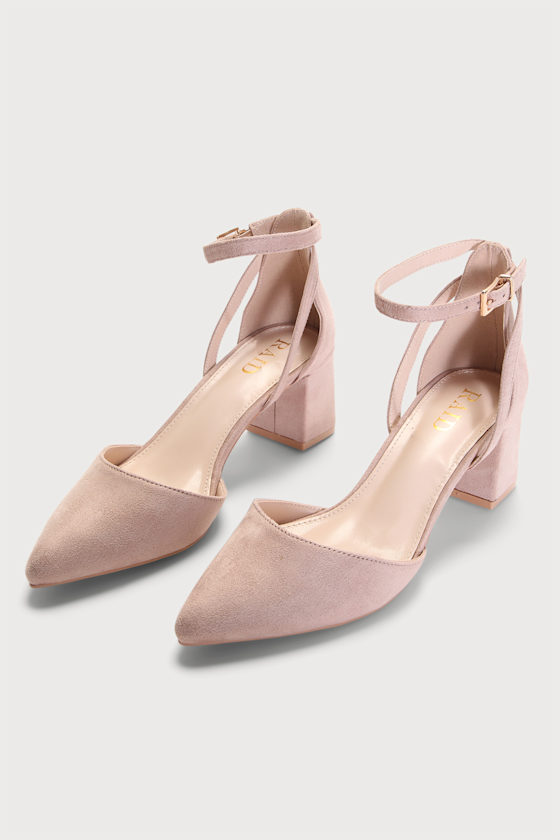 Hazy Light Nude Suede Pointed-Toe Ankle Strap Pumps 3