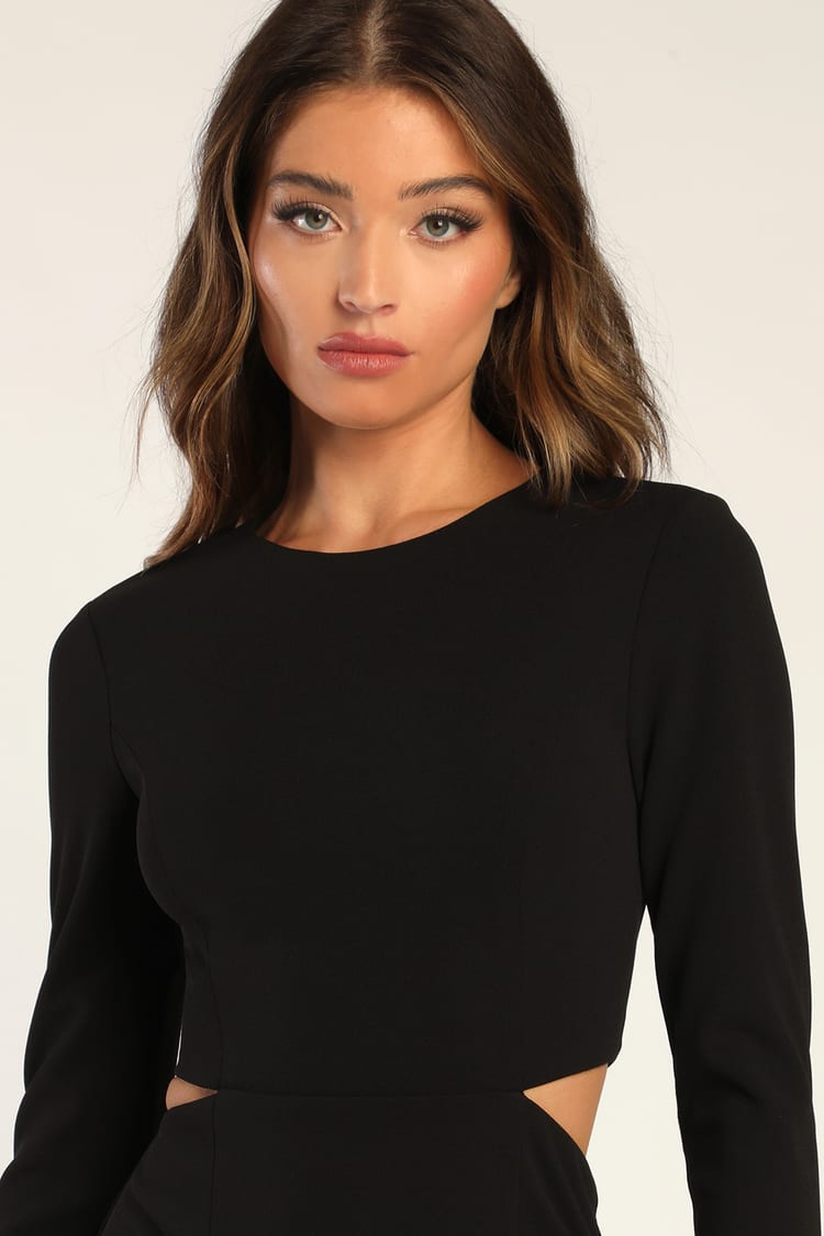 Going for the Wow Black Long Sleeve Cutout Maxi Dress
