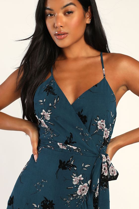 Life of Romance Teal Blue Floral Print Ruffled Maxi Dress 3