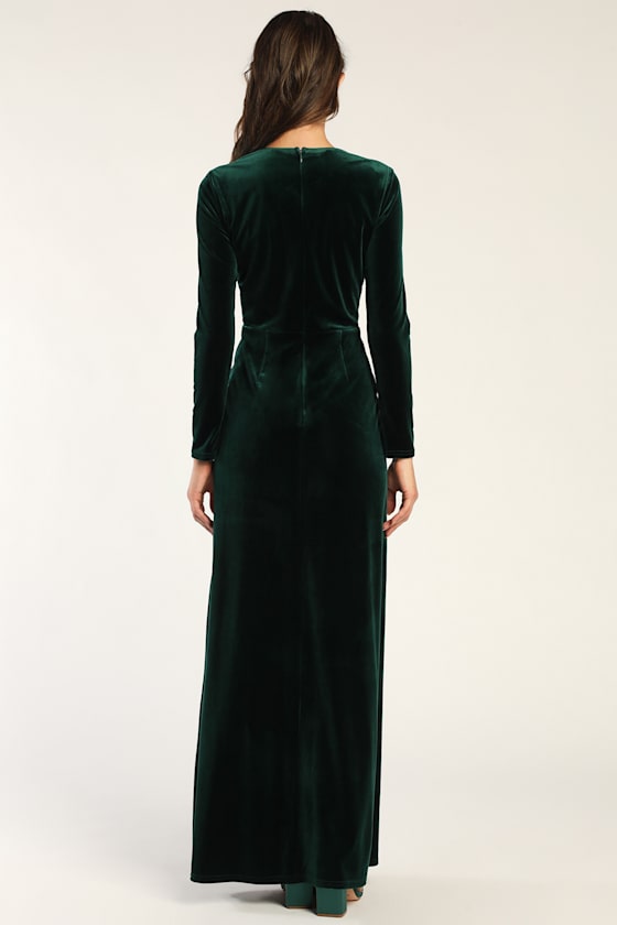 Emerald Green Maxi Dress - Green Velvet Dress - Long Sleeve Gown - Image 4