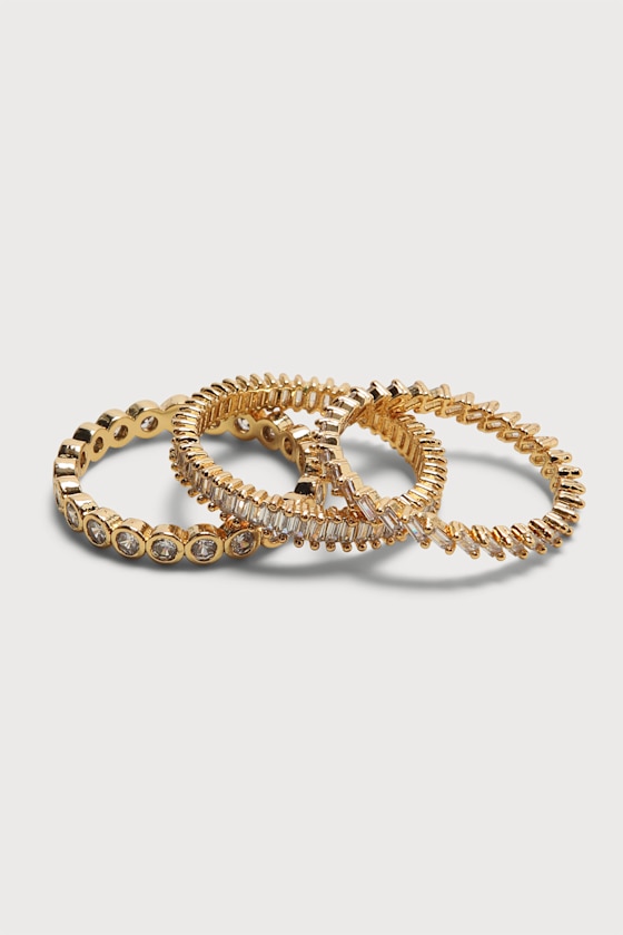 Banding Together 14KT Gold Rhinestone Ring Set 3