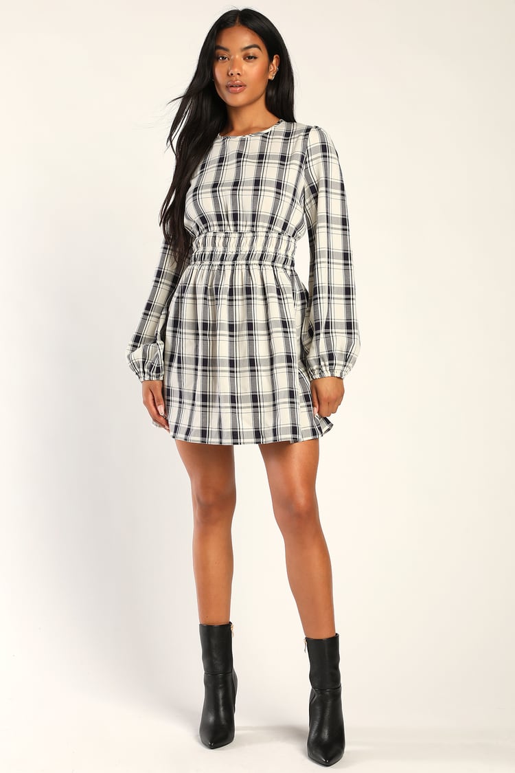 Plaid Balloon Sleeve Dress