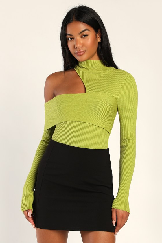 Green Ribbed Knit Bodysuit - Cutout Bodysuit - Long Sleeve Top - Lulus