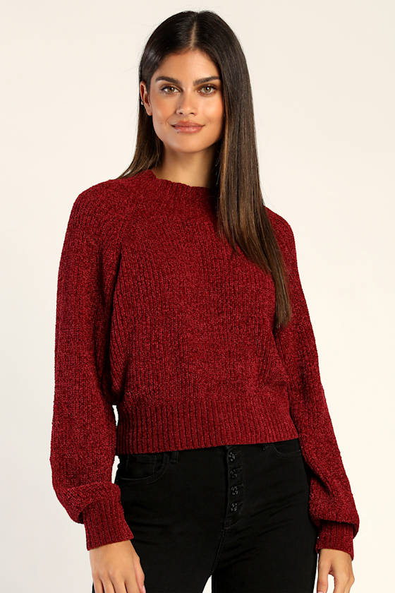Burgundy Sweater Mock Neck Sweater Long Sleeve Sweater Lulus