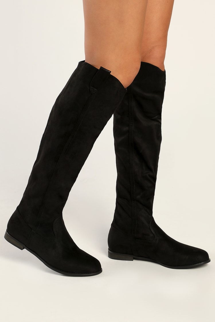 Minimal Dinkarville console Black Suede Boots - Knee-High Boots - Slouchy Black Boots - Lulus