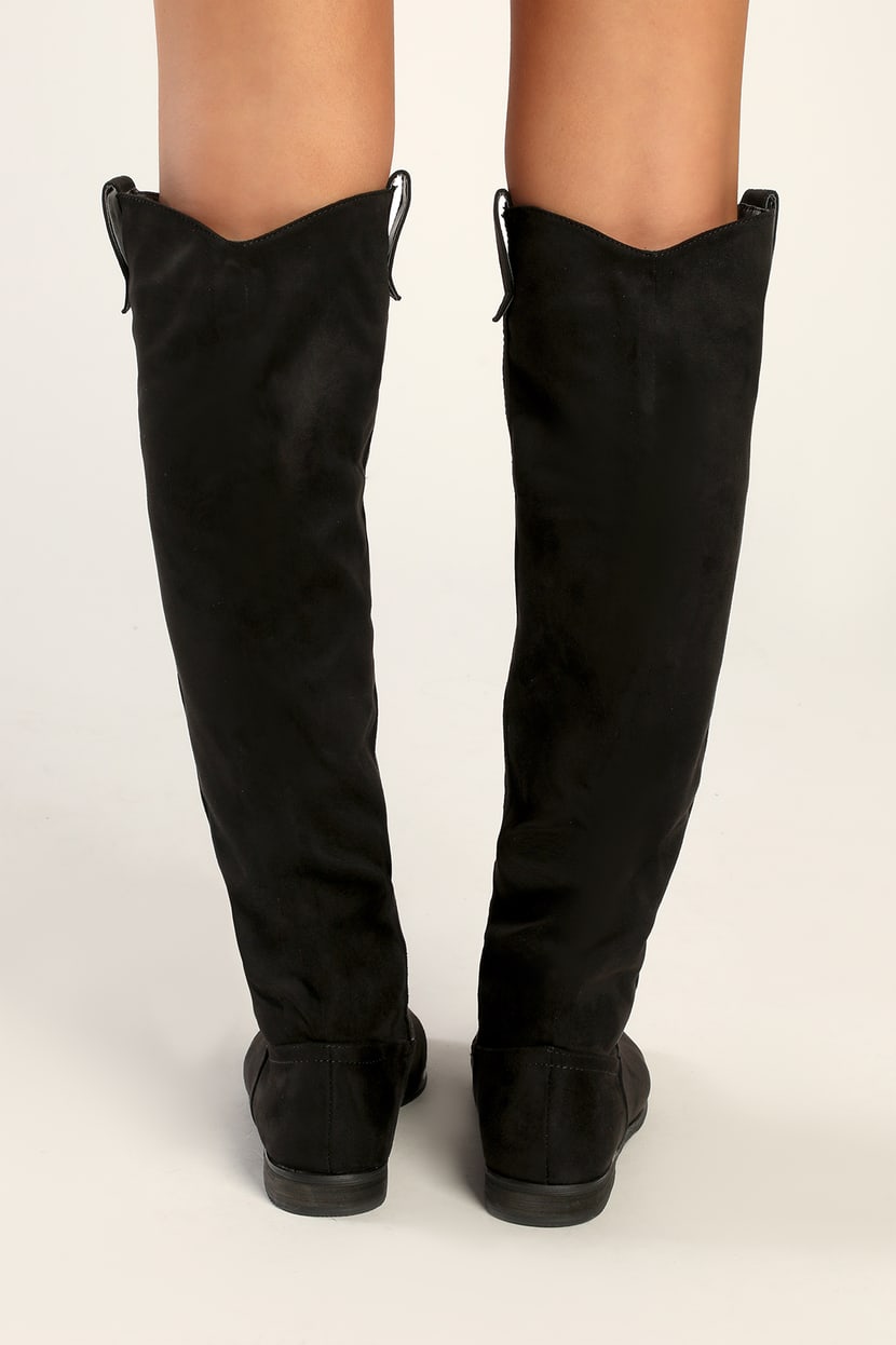 black high knee boots no heel