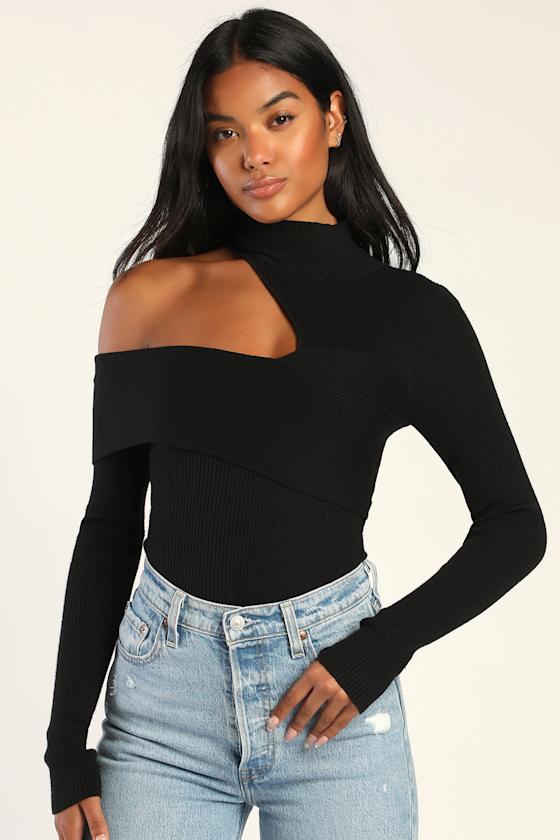 Cutout for Attention Black Ribbed Mock Neck Cutout Bodysuit 4