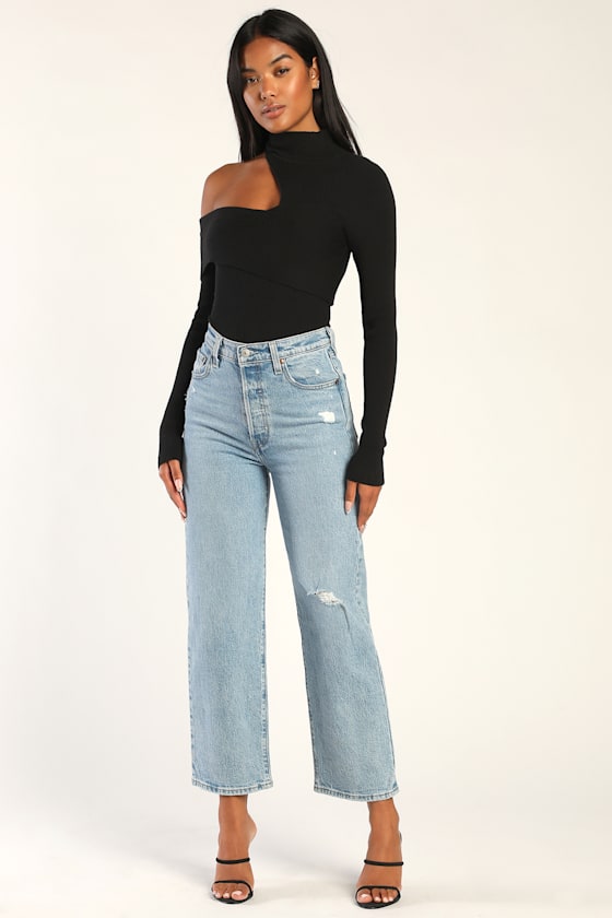 Cutout for Attention Black Ribbed Mock Neck Cutout Bodysuit 1
