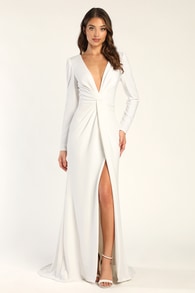 Stunning Romance White Long Sleeve Mermaid Maxi Dress