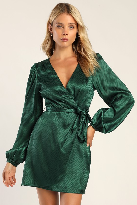 Emerald Green Dress - Zebra Print Dress - Faux Wrap Mini Dress - Lulus