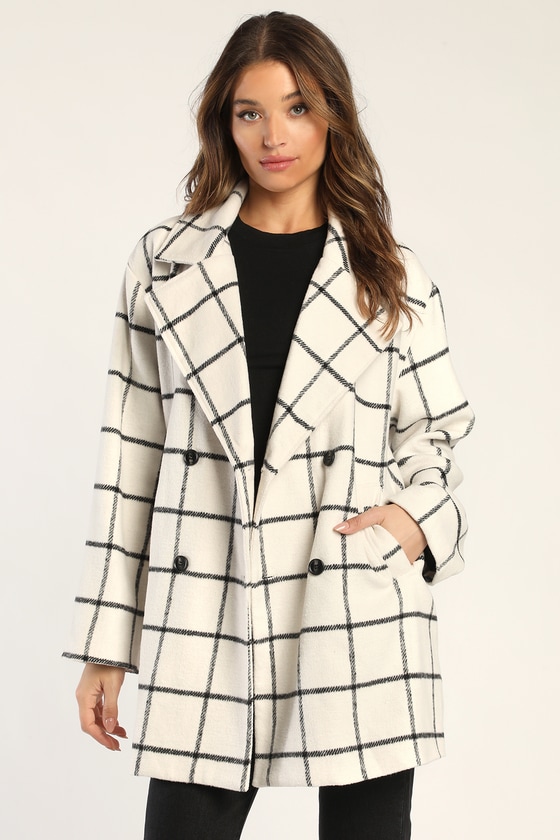 Grid Print Coat - Black & White Plaid Coat - Women's Coats - Lulus
