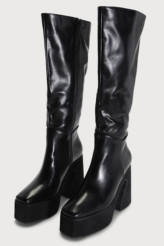 Alesandra Black Square Toe Platform Knee-High Boots 3