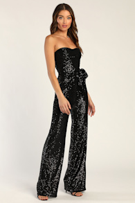 Flirty moves Black Sequin Strapless Wide-Leg Jumpsuit 1