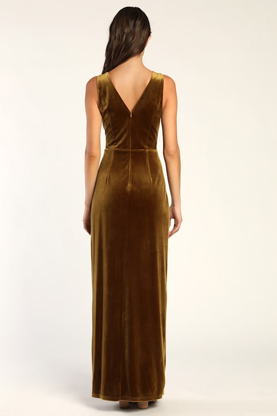 Beautiful Evenings Olive Green Velvet Twist-Front Maxi Dress - thumbnail 4