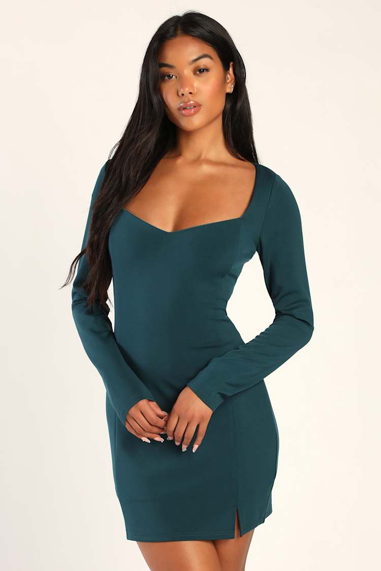 Transcending Trend Dark Teal Long Sleeve Bodycon Mini Dress