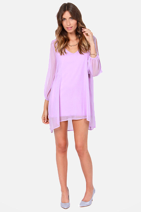Pretty Lavender Dress - Shift Dress - Cold Shoulder Dress - $44.00