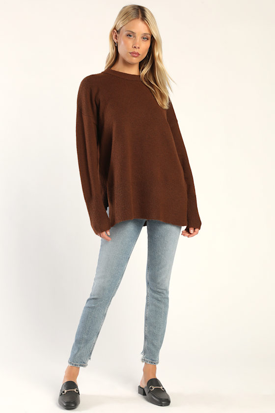 Brown Crew Neck Oversized Pullover Sweater | Womens | Small (Available in XS) | Lulus