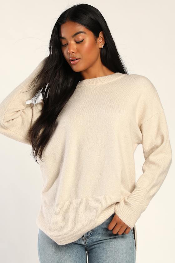 Ivory Pullover Sweater Oversized Sweater Crew Neck Sweater Lulus