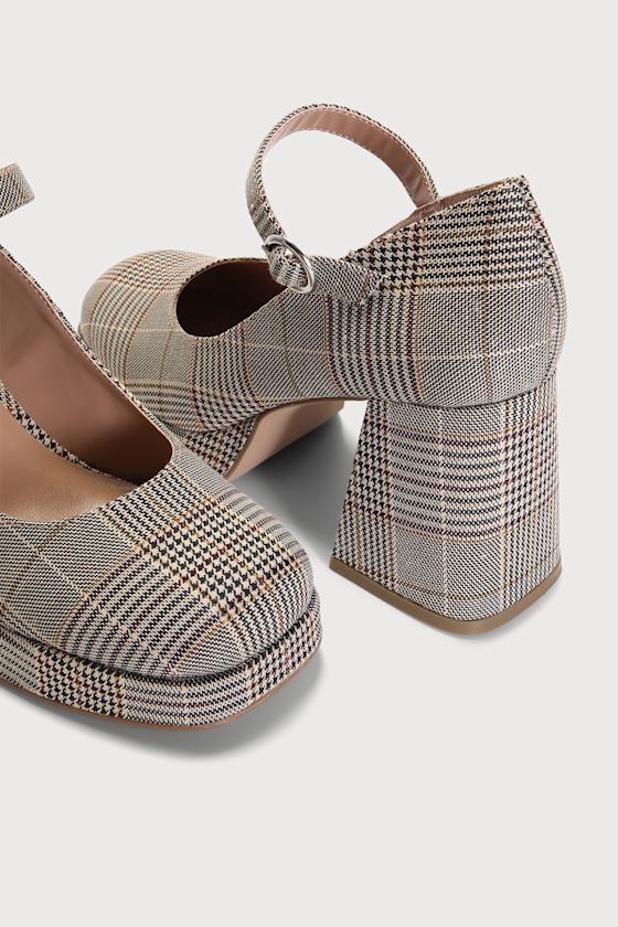 Mingle Black Plaid Platform Mary Jane Pumps 3