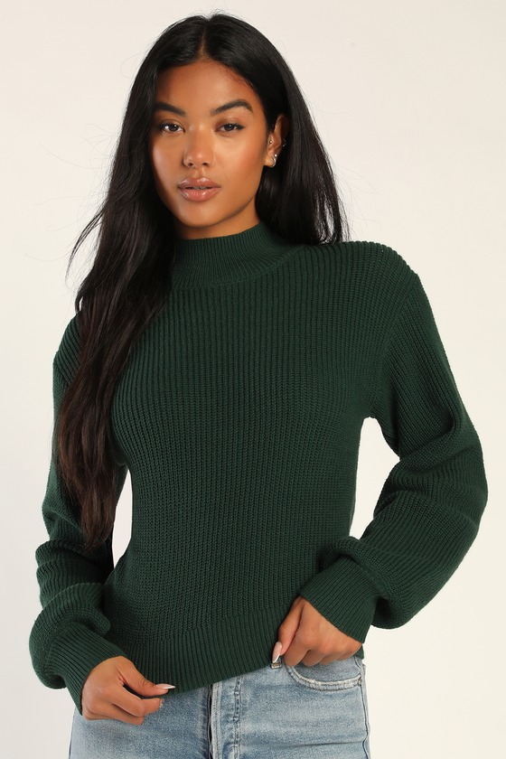 Hunter Green Sweater - Long Sleeve Sweater Top - Mock Neck Top - Lulus