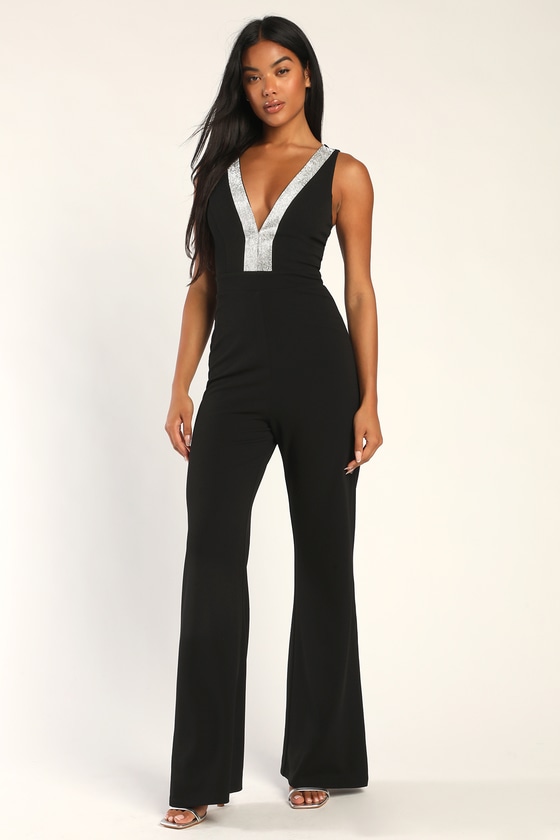 Sexy Black Rhinestone Jumpsuit - Wide-Leg Jumpsuit - Jumpsuit - Lulus