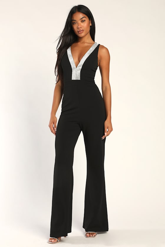 Stunned By You Black Rhinestone Sleeveless Wide-Leg Jumpsuit 5