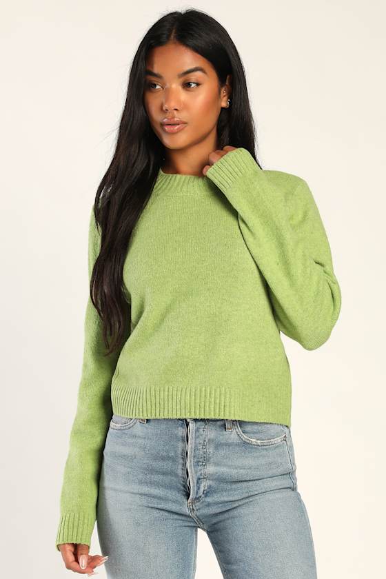 Comfortably Chic Lime Green Crew Neck Pullover Sweater 5