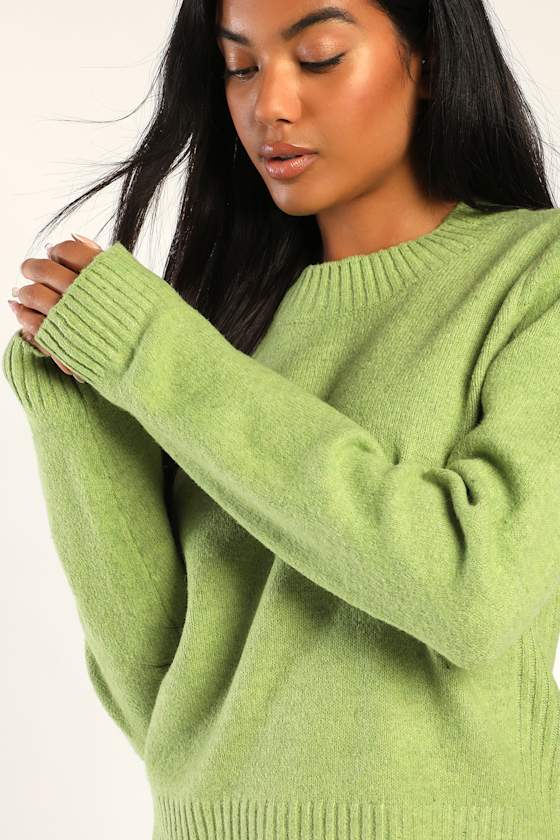Comfortably Chic Lime Green Crew Neck Pullover Sweater 1