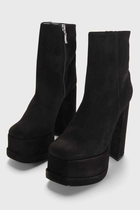 Shop Schutz Selene Casual Black Suede Leather Double Platform Mid-calf Boots