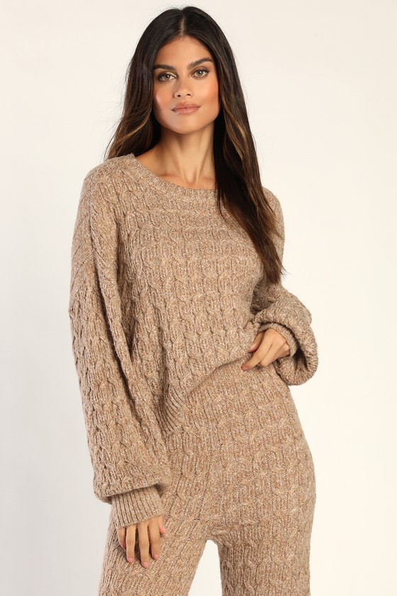 Taupe Sweater Top - Cable Knit Sweater Top - Long Sleeve Sweater - Lulus