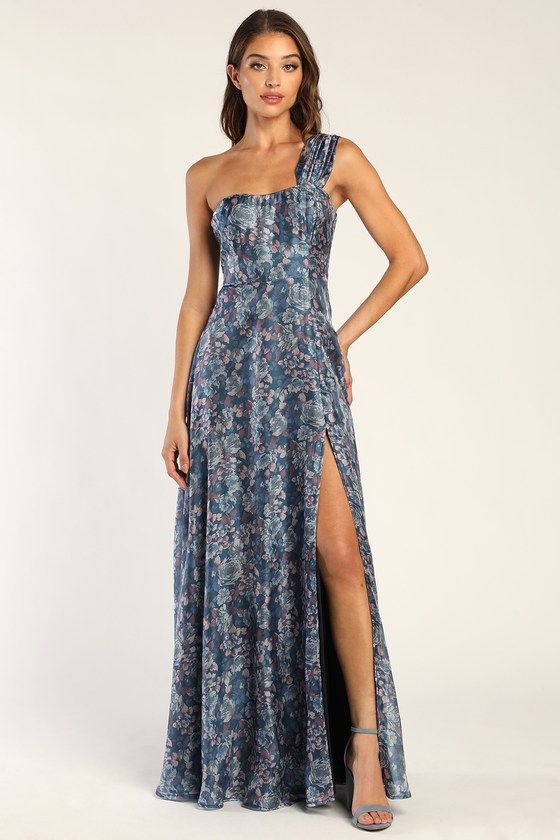 Slate blue floral dress clearance