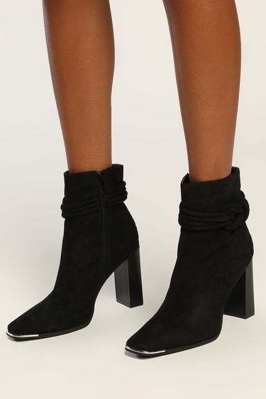 Rayland Black Suede Knotted Square-Toe Ankle Boots