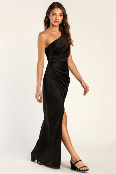 Black Floral Dress - Tiered Maxi Dress - One-Shoulder Dress - Lulus