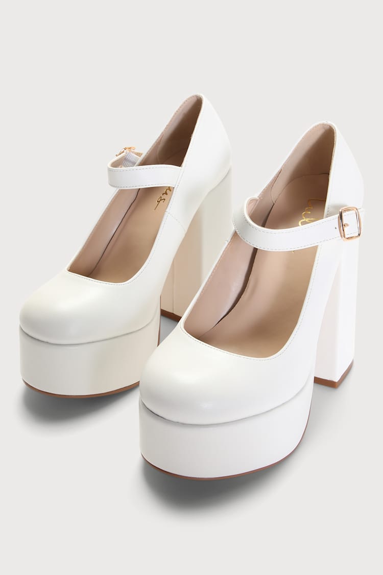 Frona White Platform Mary Jane Pumps