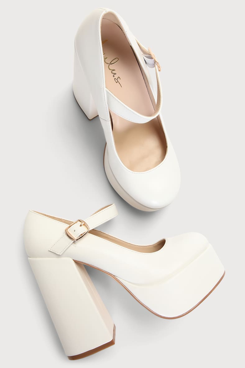 Frona White Platform Mary Jane Pumps