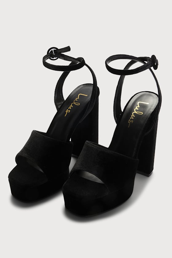 Gorgyy Black Velvet Platform High Heel Sandals 3