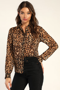 Spot My Vibe Brown Leopard Print Burnout Button-Up Shirt