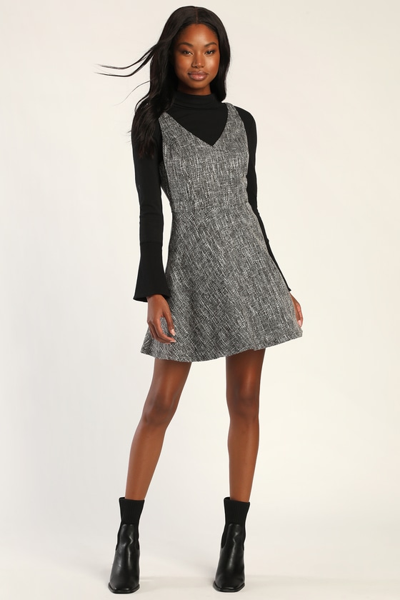 Grey Boucle Dress - Skater Dress- Boucle Mini Dress - Lulus