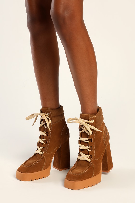 Schutz Fillipa Bear Brown Suede Lace-up Platform Ankle Booties