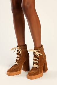 Fillipa Bear Brown Suede Lace-Up Platform Ankle Booties