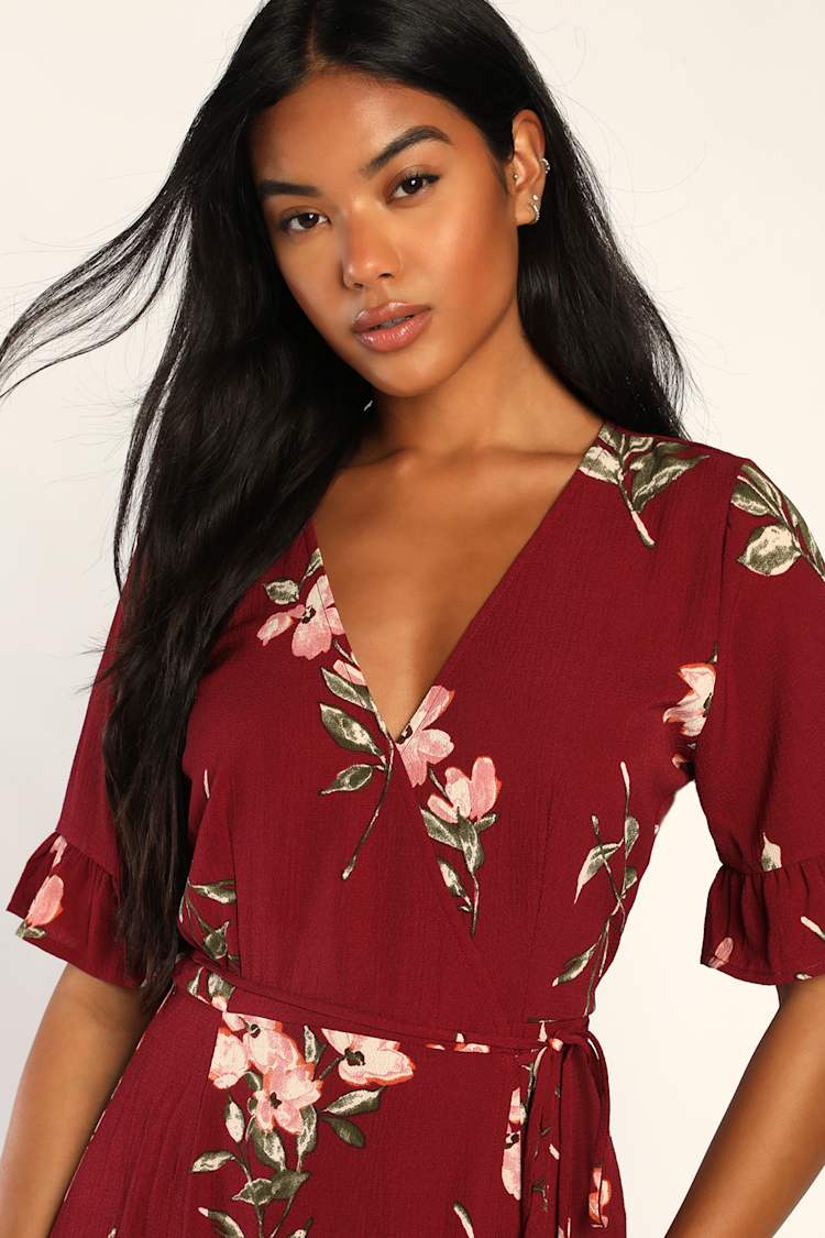 Cute Burgundy Maxi Dress - Floral Print Dress - Floral Maxi Dress - Lulus