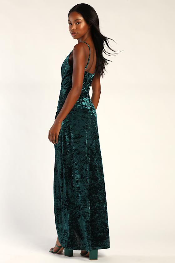 Luxurious Loveliness Teal Crushed Velvet Ruched Maxi Dress 5