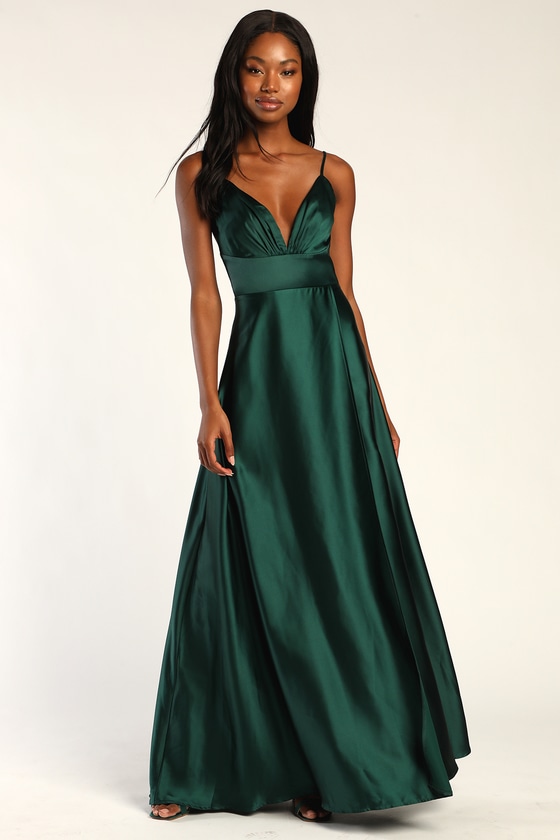 Green Satin Maxi Dress - Sexy Maxi Dress - Faux-Wrap Maxi Dress - Lulus
