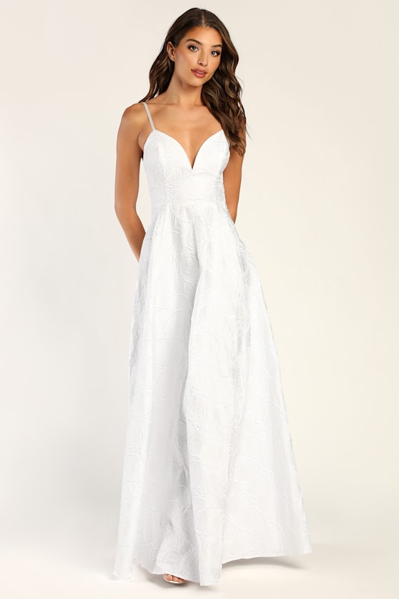 Elegant Energy White Floral Jacquard Maxi Dress 1