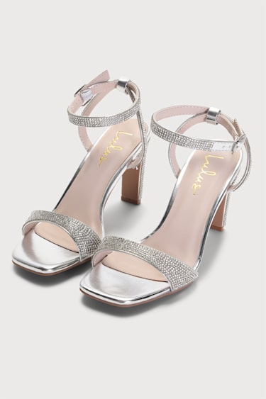 Kaylena Silver Rhinestone Ankle Strap High Heel Sandals