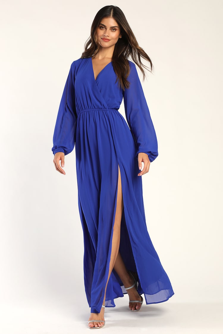 Lulus Wondrous Water Lilies Royal Blue Maxi Dress