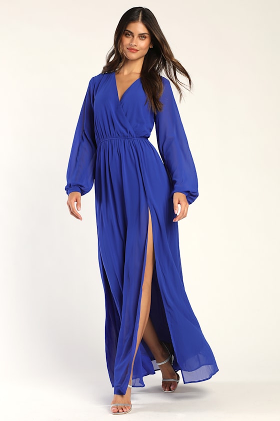 Wondrous Water Lilies Royal Blue Maxi Dress 9