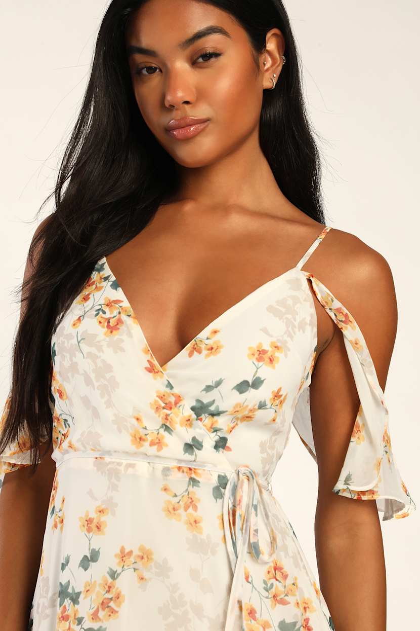 Lovely Cream Floral Print Dress - Ruffled Maxi Dress - Maxi Dress - Lulus